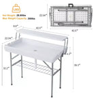Table pliable rafraîchissante d'extérieur avec étagère de rangement supplémentaire, tables à glace pour fêtes avec drain et jupe assortie, serveur de glacière pour camping, pique-nique