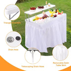 Table pliable rafraîchissante d'extérieur avec étagère de rangement supplémentaire, tables à glace pour fêtes avec drain et jupe assortie, serveur de glacière pour camping, pique-nique
