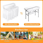 Table pliable rafraîchissante d'extérieur avec étagère de rangement supplémentaire, tables à glace pour fêtes avec drain et jupe assortie, serveur de glacière pour camping, pique-nique