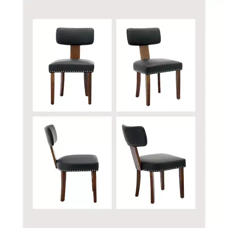 Chaises de salle à manger noires, chaises de cuisine modernes en cuir, chaises d'appoint rembourrées, chaises de salle à manger à dossier incurvé avec cadre en bois dur
