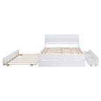 Lit plateforme complet avec tiroirs, cadre de lit en bois massif avec tête et pied de lit pour chambre à coucher