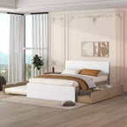 Lit plateforme complet avec tiroirs, cadre de lit en bois massif avec tête et pied de lit pour chambre à coucher