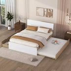 Lit plateforme complet avec tiroirs, cadre de lit en bois massif avec tête et pied de lit pour chambre à coucher