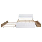Lit plateforme complet avec tiroirs, cadre de lit en bois massif avec tête et pied de lit pour chambre à coucher
