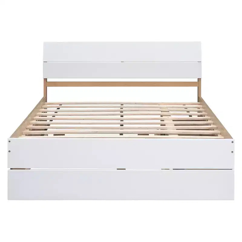 Lit plateforme complet avec tiroirs, cadre de lit en bois massif avec tête et pied de lit pour chambre à coucher