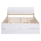 Lit plateforme complet avec tiroirs, cadre de lit en bois massif avec tête et pied de lit pour chambre à coucher
