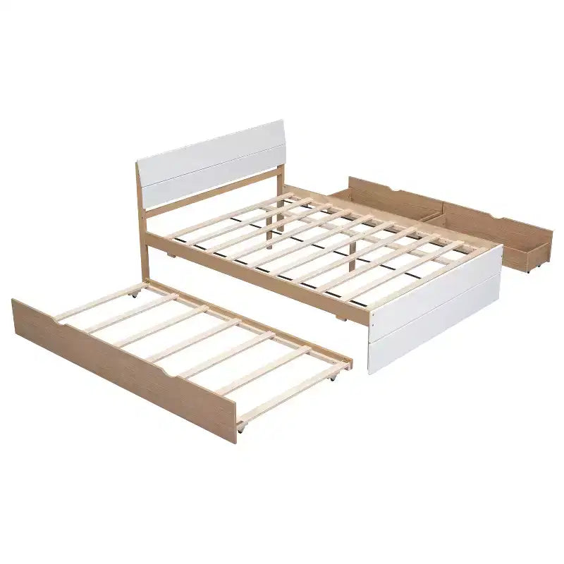Lit plateforme complet avec tiroirs, cadre de lit en bois massif avec tête et pied de lit pour chambre à coucher