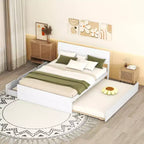 Lit plateforme complet avec tiroirs, cadre de lit en bois massif avec tête et pied de lit pour chambre à coucher