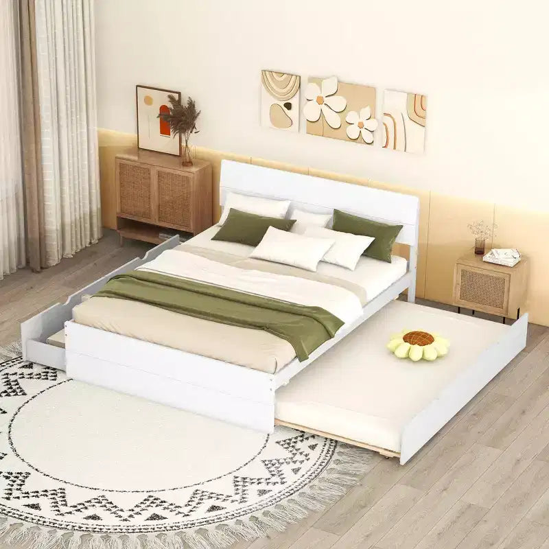 Lit plateforme complet avec tiroirs, cadre de lit en bois massif avec tête et pied de lit pour chambre à coucher