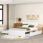 Lit plateforme complet avec tiroirs, cadre de lit en bois massif avec tête et pied de lit pour chambre à coucher