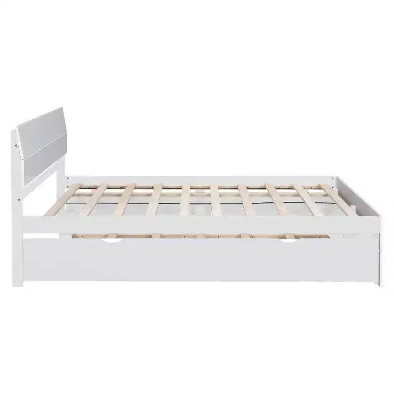 Lit plateforme complet avec tiroirs, cadre de lit en bois massif avec tête et pied de lit pour chambre à coucher
