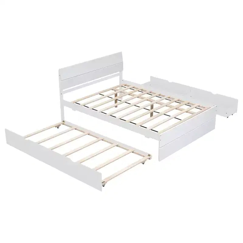 Lit plateforme complet avec tiroirs, cadre de lit en bois massif avec tête et pied de lit pour chambre à coucher