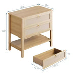 Table de chevet en rotin avec 2 tiroirs et étagère de rangement, Table de chevet de style ferme moderne, Tables d'appoint pour salon, chambre à coucher