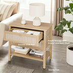Table de chevet en rotin avec 2 tiroirs et étagère de rangement, Table de chevet de style ferme moderne, Tables d'appoint pour salon, chambre à coucher