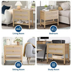 Table de chevet en rotin avec 2 tiroirs et étagère de rangement, Table de chevet de style ferme moderne, Tables d'appoint pour salon, chambre à coucher