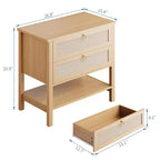 Table de chevet en rotin avec 2 tiroirs et étagère de rangement, Table de chevet de style ferme moderne, Tables d'appoint pour salon, chambre à coucher