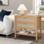 Table de chevet en rotin avec 2 tiroirs et étagère de rangement, Table de chevet de style ferme moderne, Tables d'appoint pour salon, chambre à coucher