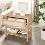 Table de chevet en rotin avec 2 tiroirs et étagère de rangement, Table de chevet de style ferme moderne, Tables d'appoint pour salon, chambre à coucher