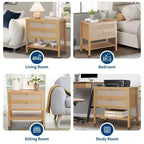 Table de chevet en rotin avec 2 tiroirs et étagère de rangement, Table de chevet de style ferme moderne, Tables d'appoint pour salon, chambre à coucher