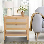 Table de chevet en rotin avec 2 tiroirs et étagère de rangement, Table de chevet de style ferme moderne, Tables d'appoint pour salon, chambre à coucher