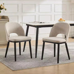 Chaise de salle à manger en bois, Chaise de cuisine rembourrée, Tissu en lin moderne, Dossier haut, Beige
