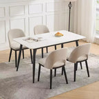 Chaise de salle à manger en bois, Chaise de cuisine rembourrée, Tissu en lin moderne, Dossier haut, Beige