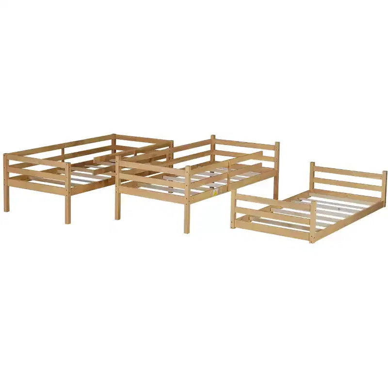 Lit superposé triple en bois avec 2 échelles intégrées