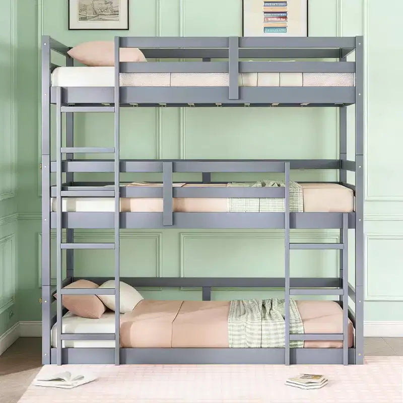 Lit superposé triple en bois avec 2 échelles intégrées