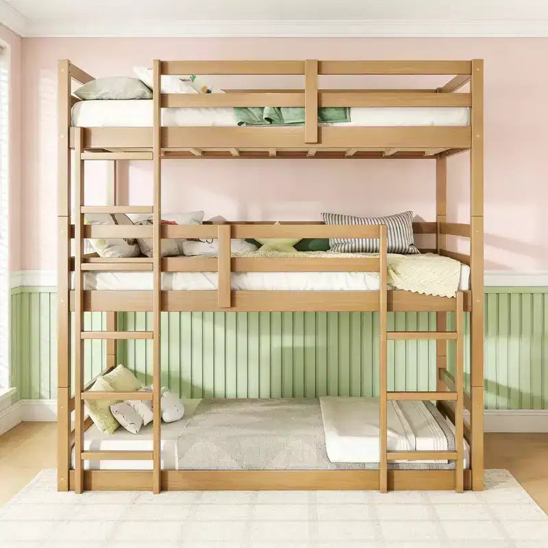 Lit superposé triple en bois avec 2 échelles intégrées