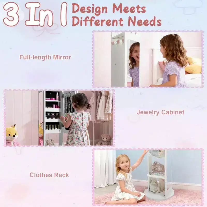 Coiffeuse pour enfants en MDF avec base rotative, 1 porte et 1 étagère