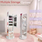 Coiffeuse pour enfants en MDF avec base rotative, 1 porte et 1 étagère