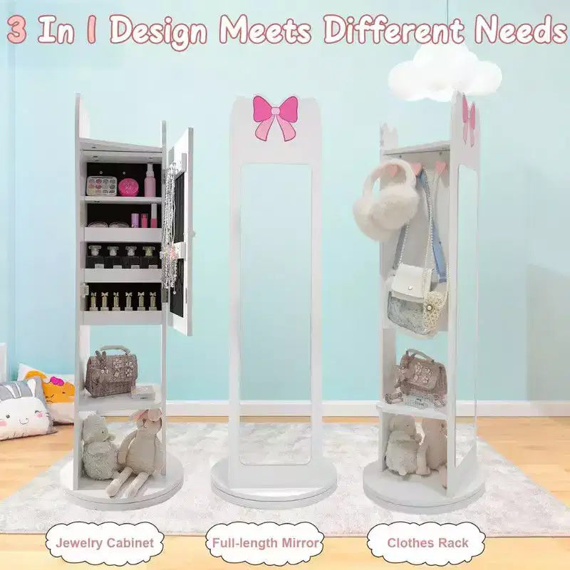 Coiffeuse pour enfants en MDF avec base rotative, 1 porte et 1 étagère