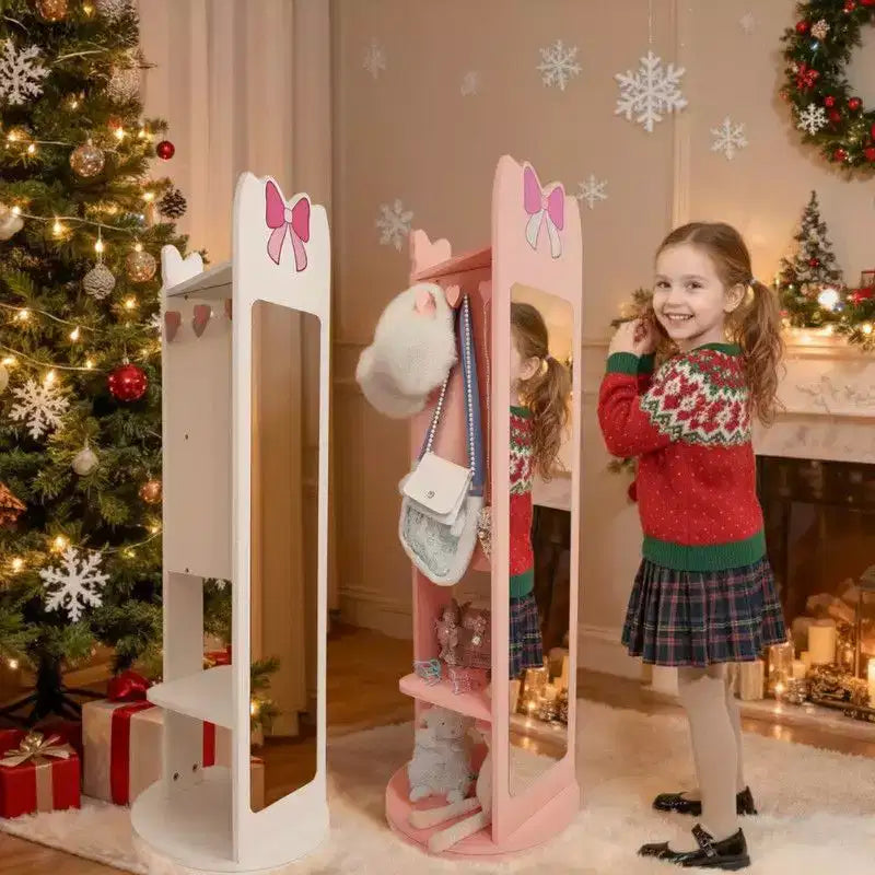 Coiffeuse pour enfants en MDF avec base rotative, 1 porte et 1 étagère