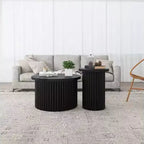 TUYOHW 2-Piece Round Nesting Coffee Table Set, Wood Grain Leg Center Table with Storage Space, Modern Side Tables Accent End Table