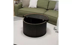 Table basse gigogne ronde avec pieds en grain de bois et espace de rangement