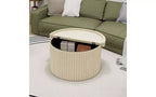 Table basse gigogne ronde avec pieds en grain de bois et espace de rangement