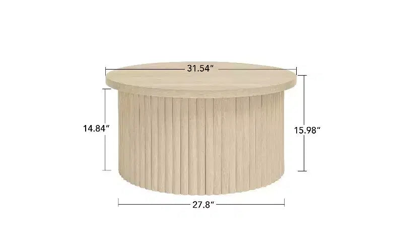 Table basse gigogne ronde avec pieds en grain de bois et espace de rangement