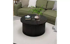 Table basse gigogne ronde avec pieds en grain de bois et espace de rangement