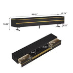 Meuble TV et console multimédia noirs modernes de 220 cm avec tiroirs de rangement dissimulés, compartiments fermés, pieds en métal et passe-câbles